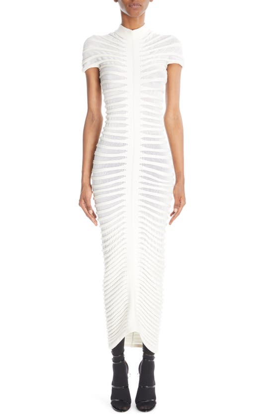 Alaïa Rib Texture Mock Neck Body–con Midi Dress In White