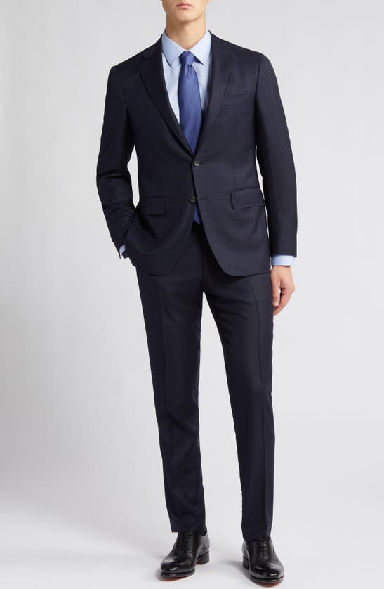 Shop Canali Kei Trim Fit Shadow Plaid Navy Wool Suit