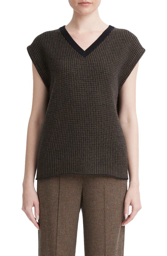 Shop Vince Houndstooth Check Wool & Cashmere Sweater In Vine Combo