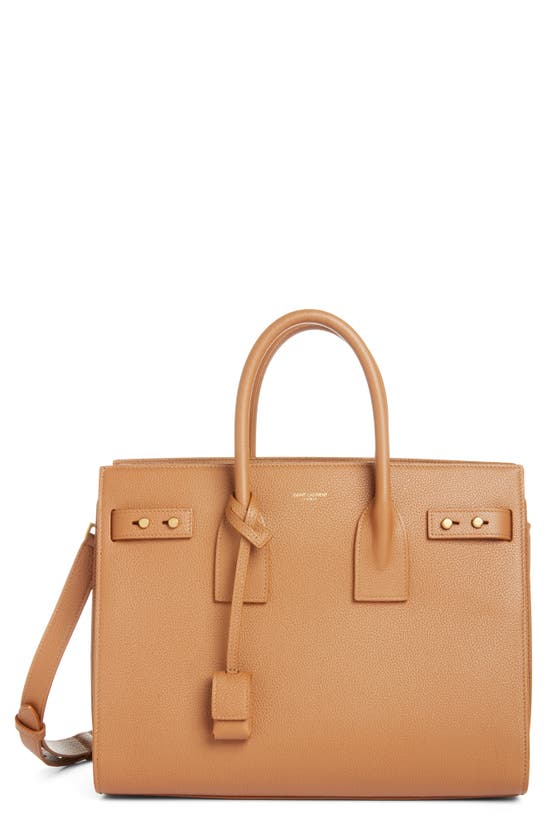 Shop Saint Laurent Small Sac De Jour Leather Top Handle Bag In Cinnamon