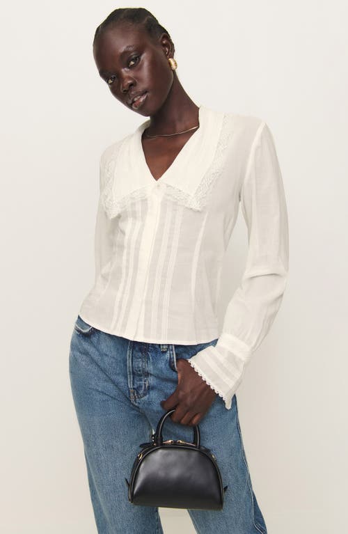 Shop Reformation Vivi Lace Trim Organic Cotton Blend Shirt In Ivory