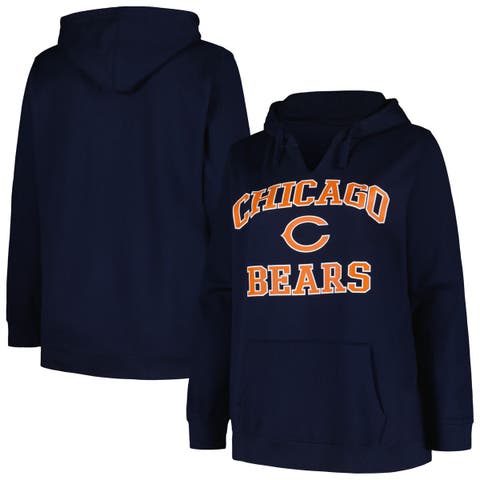 Women's Fanatics Branded Navy Chicago Bears Plus Size Heart and Soul V-Neck Pullover Hoodie