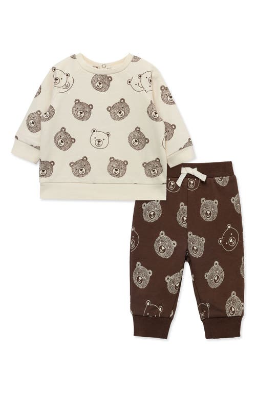 Little Me Bears Crewneck Sweatshirt & Joggers Set In Brown