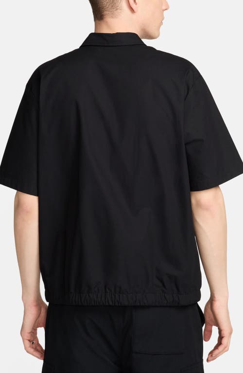 Shop Nike Club Venice Short Sleeve Drawstring Hem Cotton Button-up Shirt In Black/white