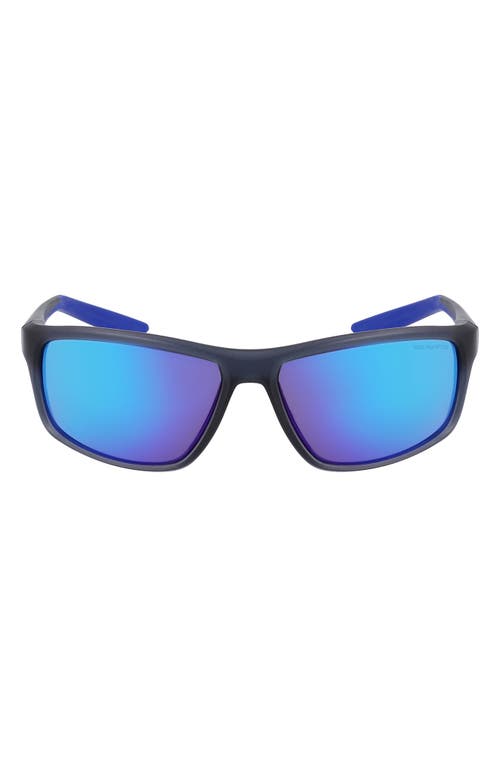 Nike Adrenaline 64mm Rectangular Sunglasses in Matte Dark Grey/Blue Mirror