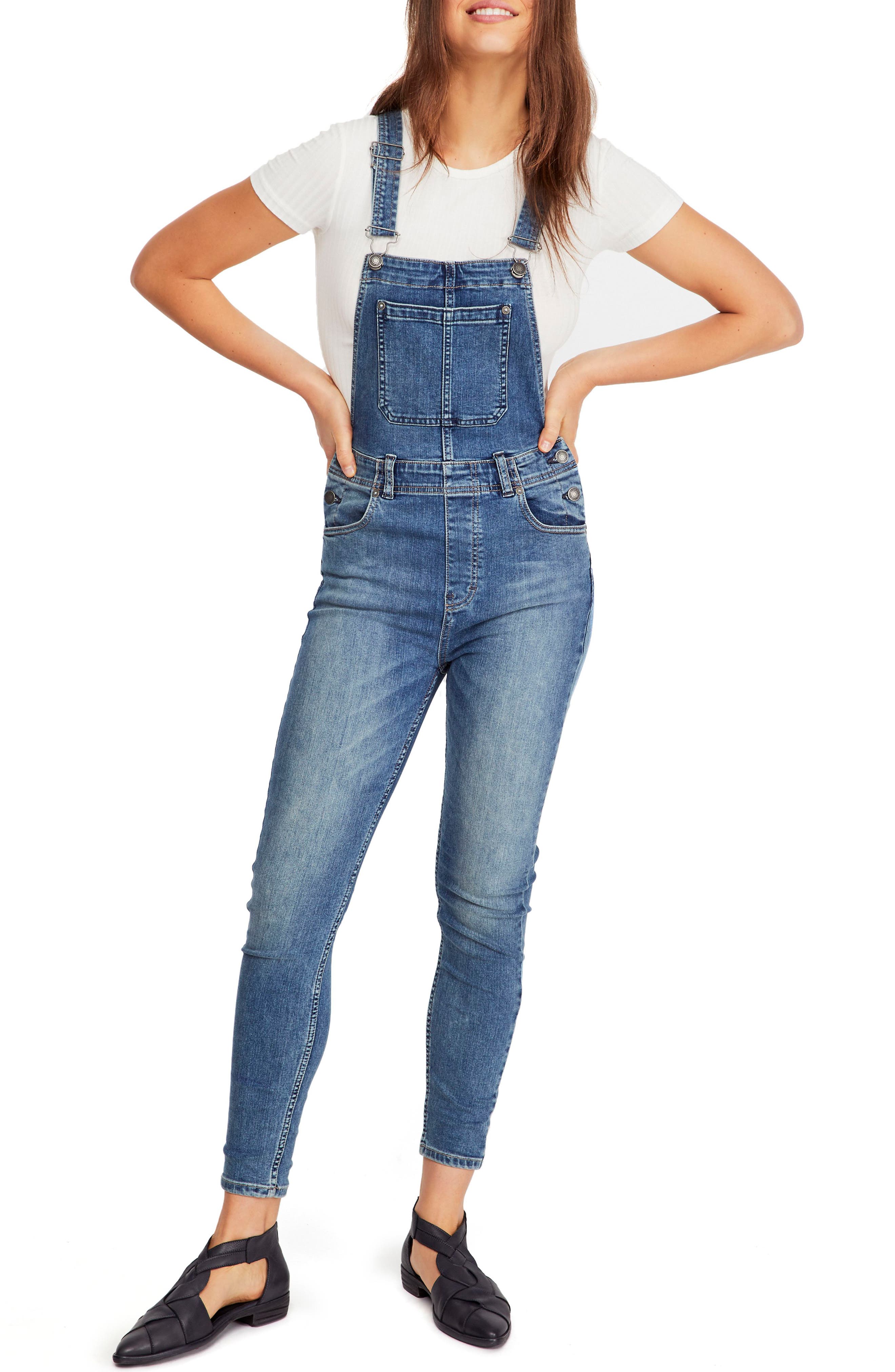 free people slim ankle overalls