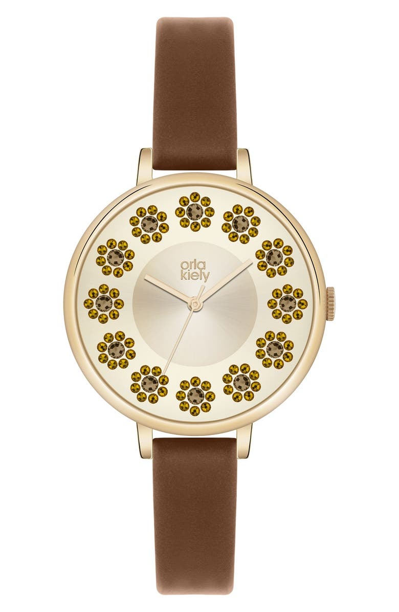 Orla Kiely 'Ivy' Crystal Dial Leather Strap Watch, 40mm | Nordstrom