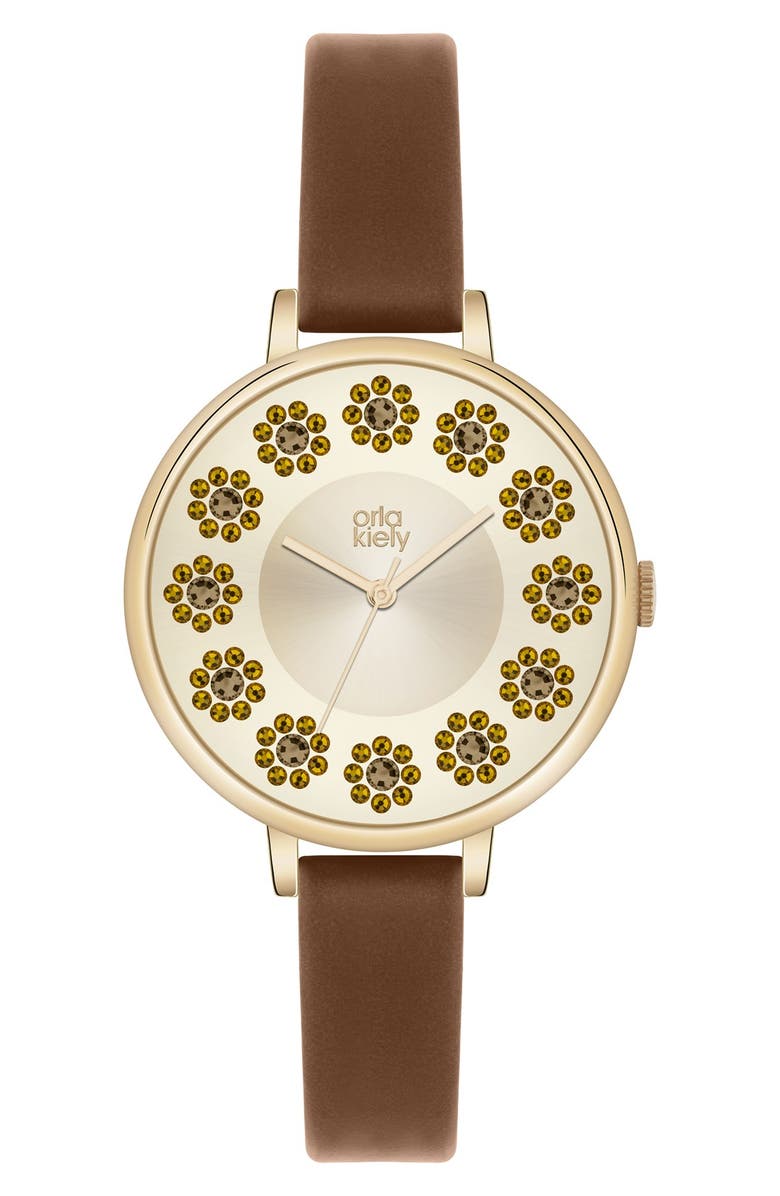 Orla Kiely 'Ivy' Crystal Dial Leather Strap Watch, 40mm Nordstrom Orla Kiely 'Ivy' Crystal Dial Leather Strap Watch, 40mm Nordstrom