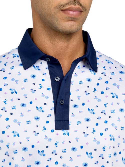 Construct Con.struct Scattered Floral Print Performance Golf Polo In White/blue