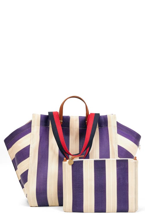 Shop Clare V . Stripe Beach Tote In Grape Amd Shell Striped Mesh