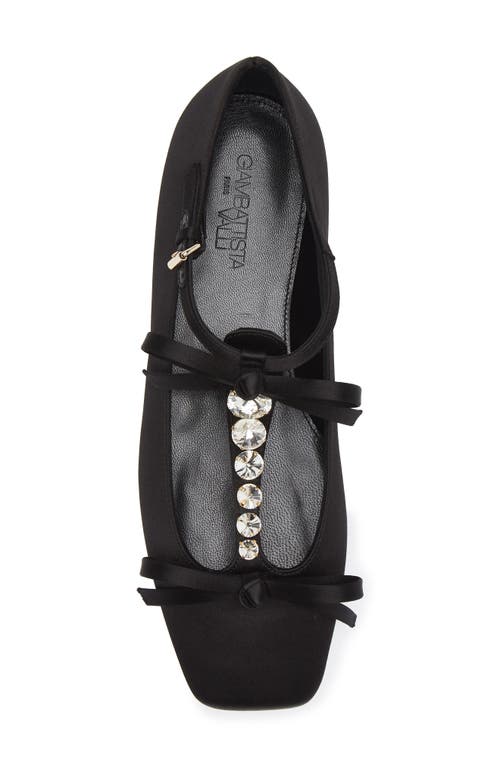 Shop Giambattista Valli Rhinestone T-strap Satin Ballet Flat In Black/crystal 9100