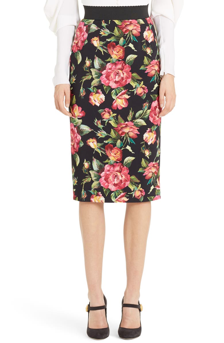 Dolce&Gabbana Rose Print Cady Pencil Skirt | Nordstrom
