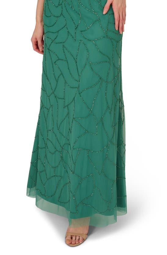 Shop Adrianna Papell Beaded Mesh Blouson Gown In Jungle Green