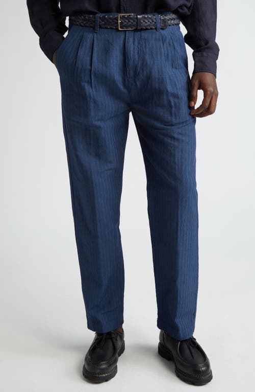 Strall02 Double Pleat Linen & Cotton Pants in F501 Blue