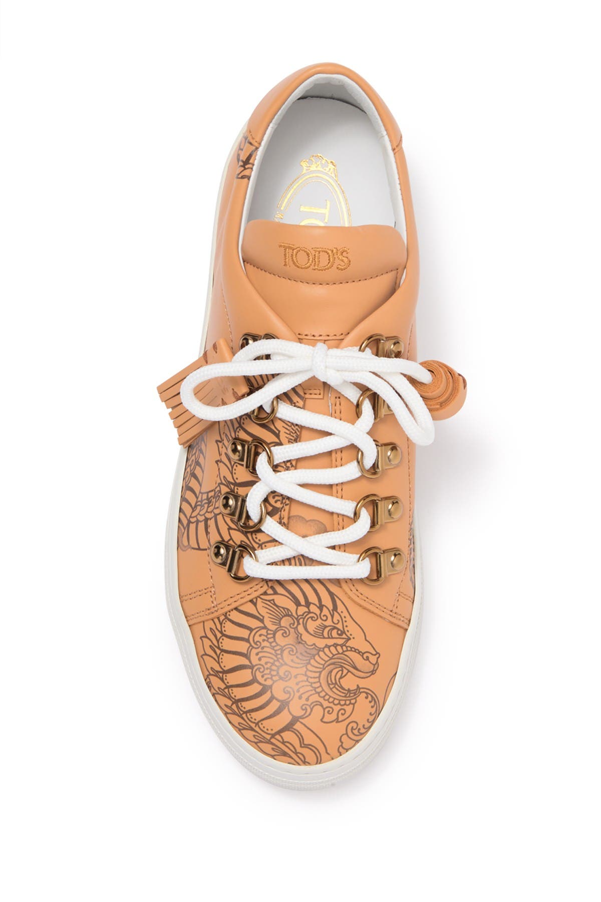 Tod's Etched Dragon Leather Sneaker In Light/pastel Brown