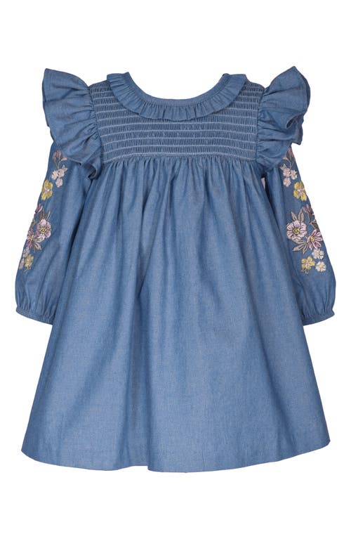 Iris & Ivy Embroidered Long Sleeve Cotton Dress in Denim