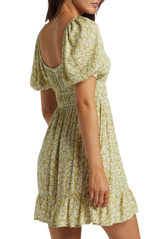 Shop Billabong Cabana Floral Puff Sleeve Minidress In Moss Joy