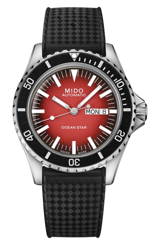 Mido Ocean Star Tribute Gradient Rubber Strap Watch, 40.5mm In Black/ Red Gradient