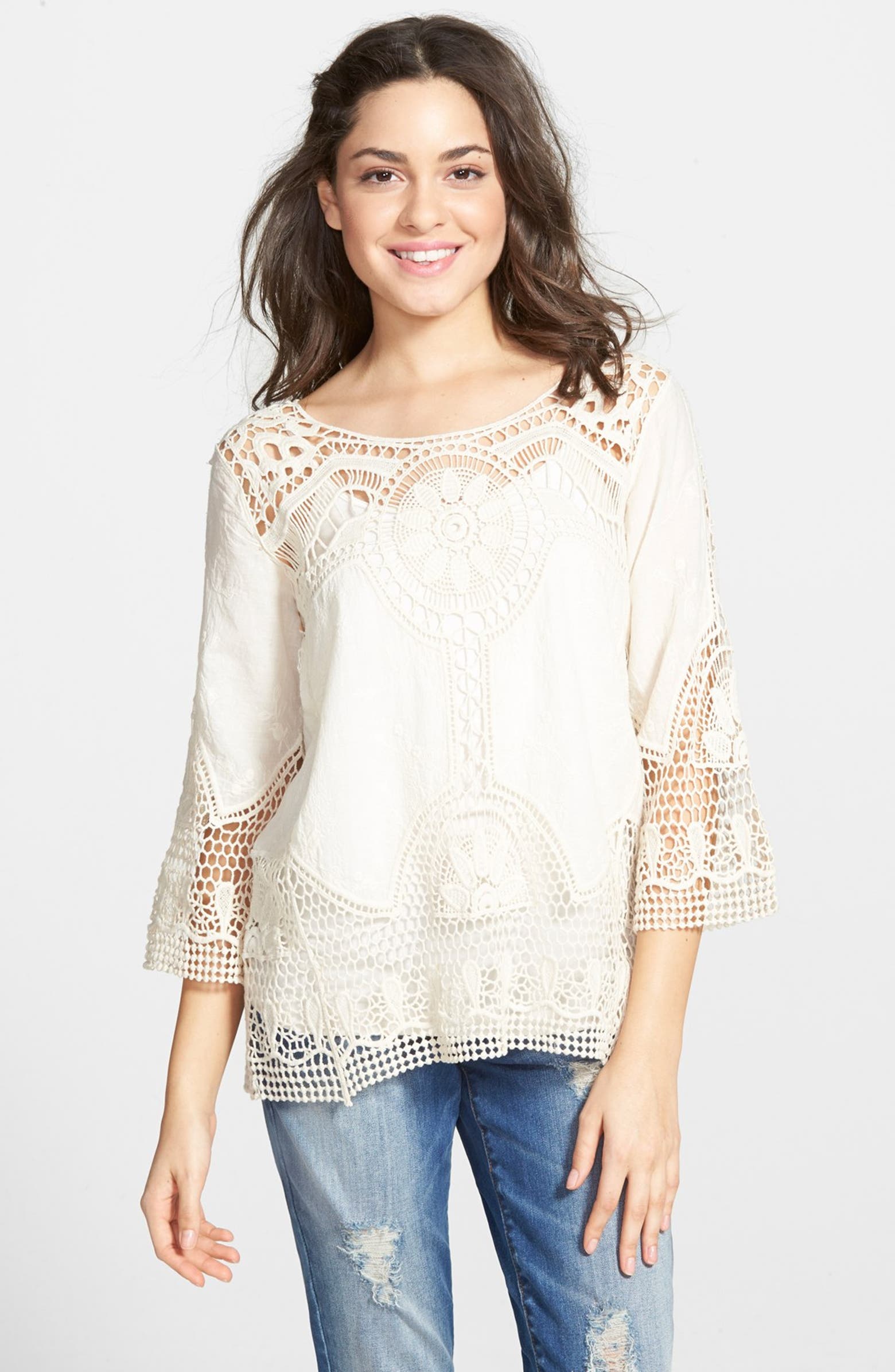 Coco & Jameson Embroidered Crochet Shirt (Juniors) | Nordstrom