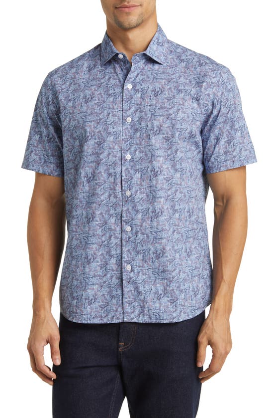 Shop Robert Barakett Fern Leaf Print Short Sleeve Button-up Shirt In Blue