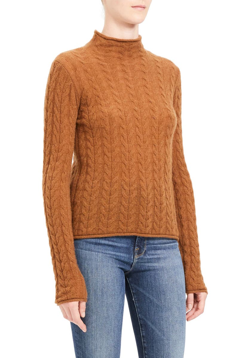 Theory Mock Neck Cable Knit Cashmere Sweater, Alternate, color, 