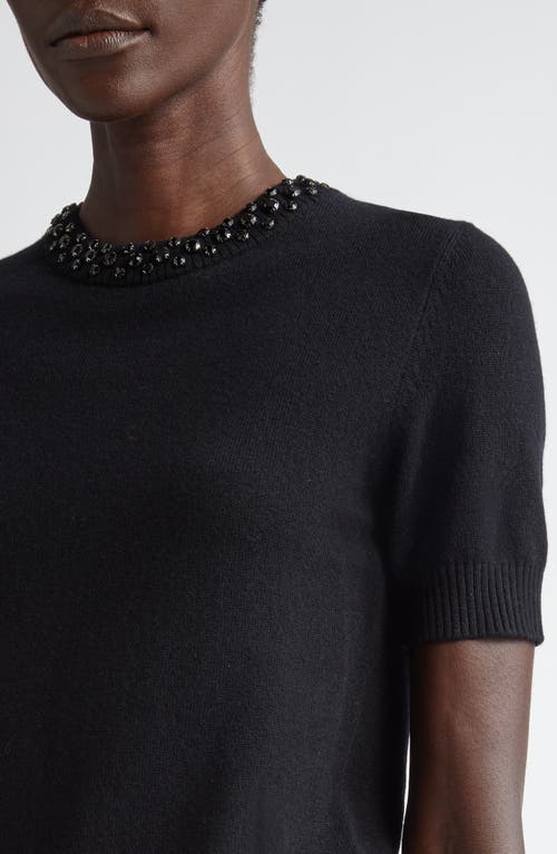 Akris Punto Jeweled Crewneck Short Sleeve Cashwool® Sweater In Black