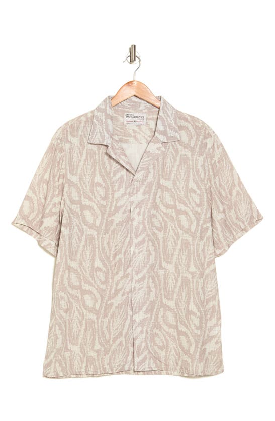 Shop Original Paperbacks Abstract Print Short Sleeve Camp Shirt In Tan