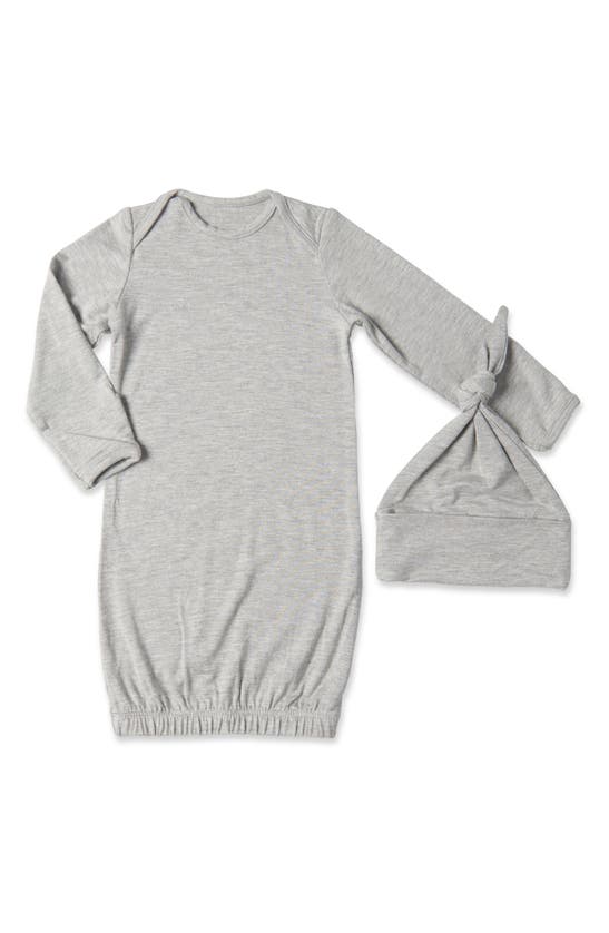 Shop Baby Grey By Everly Grey Stripe Gown & Hat Set In Heather Grey Solid