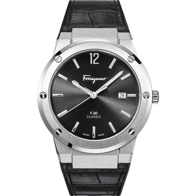 Salvatore Ferragamo F-80 Croc Embossed Leather Strap Watch, 41Mm