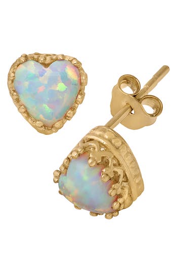 Fzn 14k Gold Plate Sterling Silver Heart Gemstone Stud Earrings In Opal-yellow
