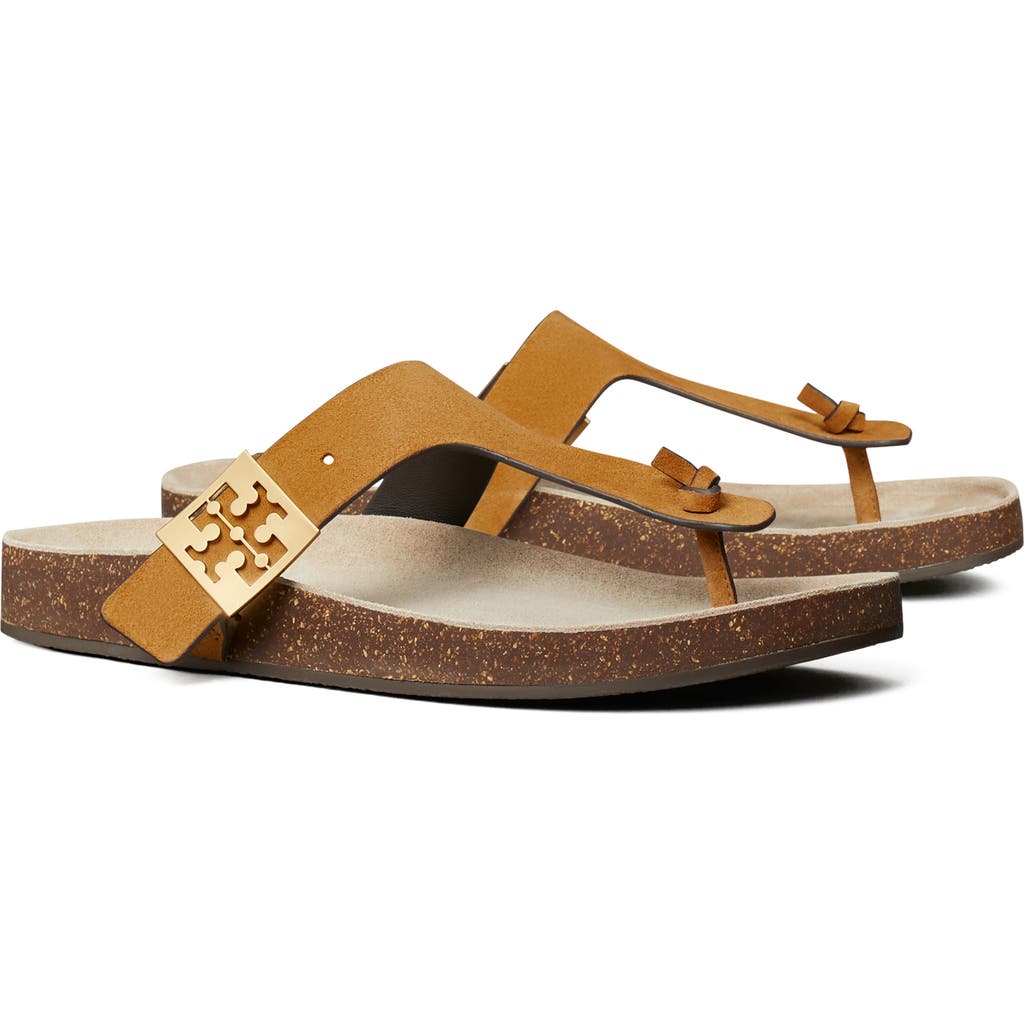 Tory Burch Mellow Leather Buckle Thong Sandals In Beige