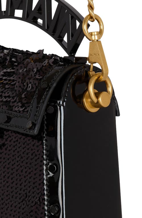 Shop Balmain Small B-buzz Dynasty Sequin & Leather Top Handle Bag In 0pa Black