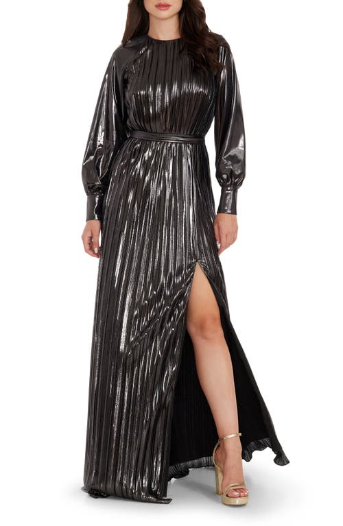 Dress the Population Calista Metallic Jacquard Stripe Long Sleeve Gown at Nordstrom,
