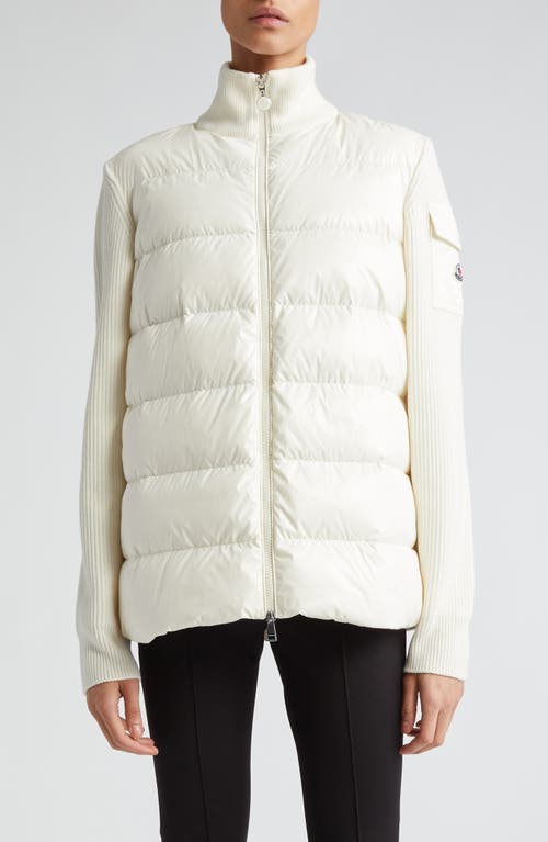 Quilted Nylon & Wool Knit Cardigan in White