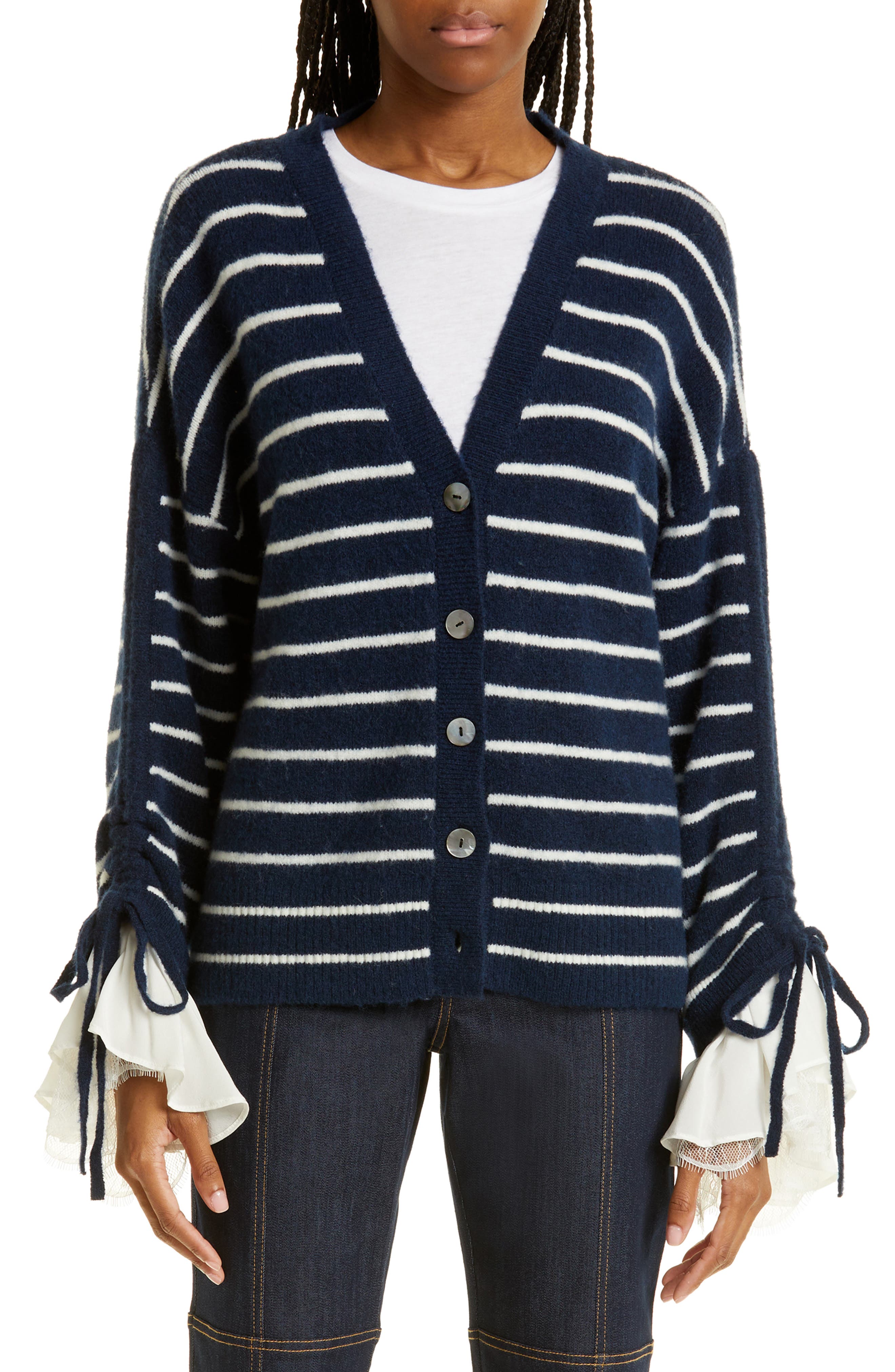Cinq à Sept Atlas Striped Ruched Sleeve 
