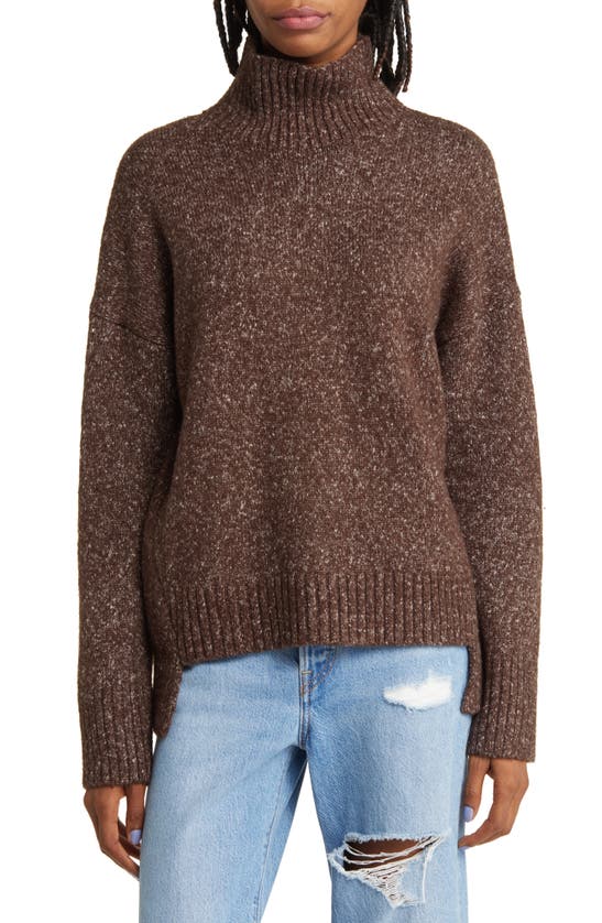 Treasure & Bond Marled Mock Neck High-low Tunic Sweater In Brown Demitasse