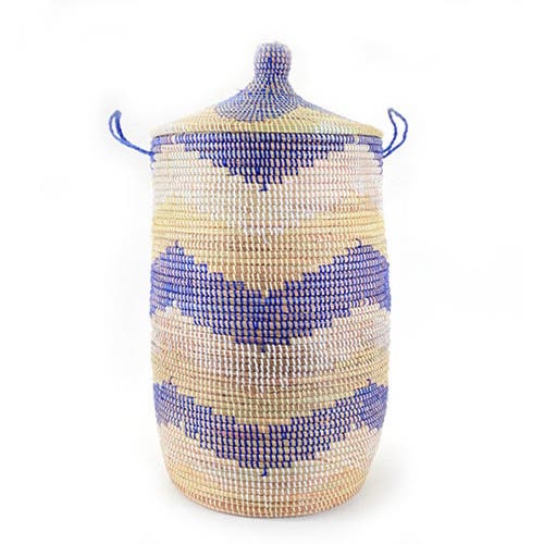 Mbare Dou Lid Storage Basket Chevron In Navy/ White/ Natural