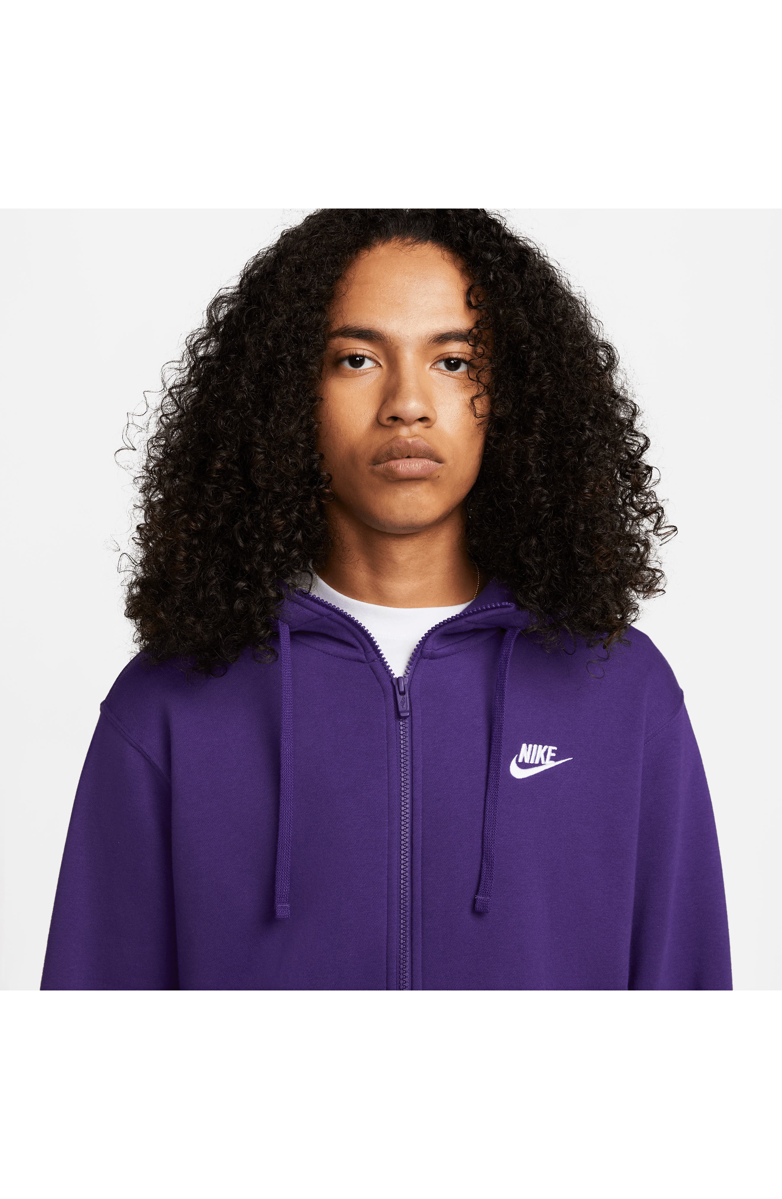 Nike Men's Club Zip-Up Logo Hoodie in Court Purple/White Smart