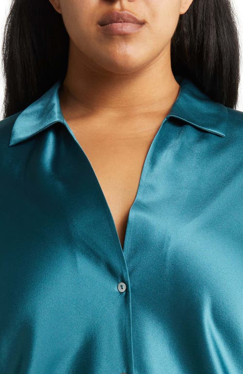 Shop Vince Fitted Silk Button-up Blouse In Blue Waltz