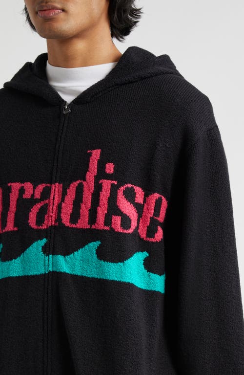 Shop The Elder Statesman Paradise Full Zip Hooded Sweater In Black/flamingo/miami Blue