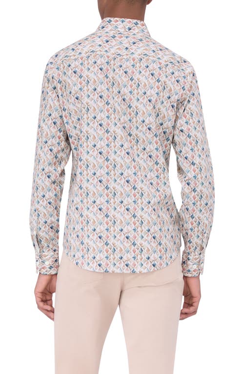 Bugatchi Julian Shaped Fit Mosaic Print Stretch Button-up Shirt In Desert