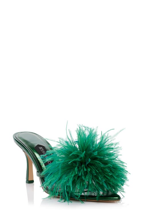 Malina Feather Pointed Toe Slide Sandal in Emerald