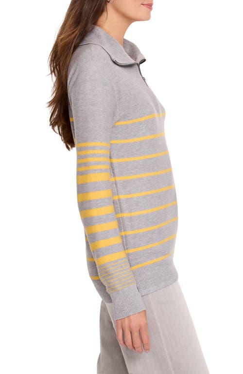 Shop Nz Active By Nic+zoe Easy Stripe Half-zip Cotton Blend Sweater In Grey Multi