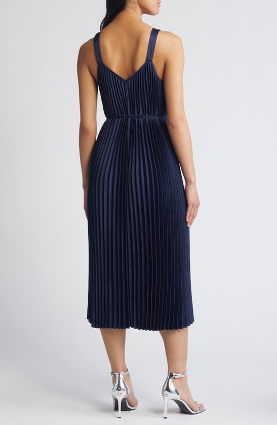 Shop Sam Edelman Plissé Tie Waist Satin Dress In Navy