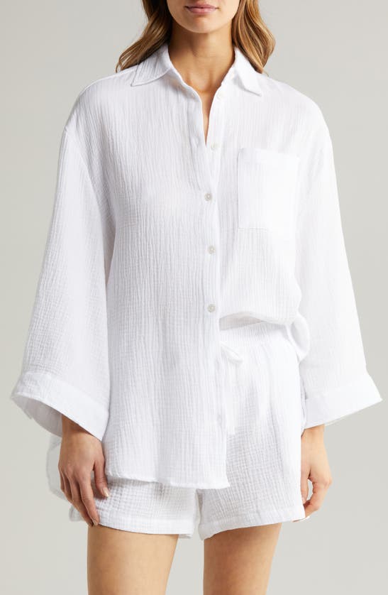 Shop Papinelle Ashley Textured Cotton Double Gauze Short Pajamas In White