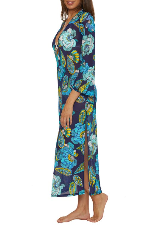 Shop Trina Turk Pirouette Mesh Cover-up Dress In Blue/green Multi