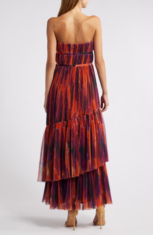 Shop Hutch Print Plissé Layered Ruffle Strapless Gown In Rust Ink Blot Floral