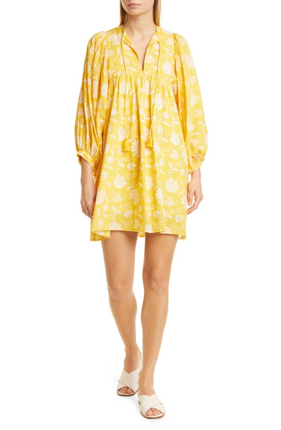 Mille Anais Belted Puff-sleeve Minidress In Yellow Zinnia