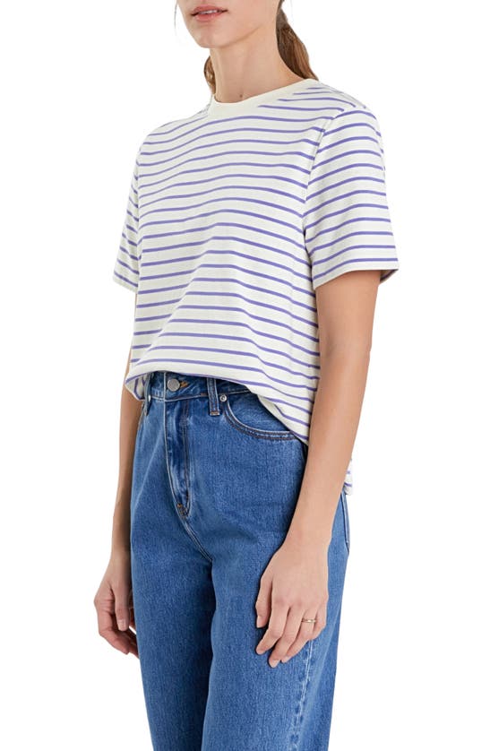 Shop English Factory Striped Cotton Jersey Short Sleeve T-shirt In Purple