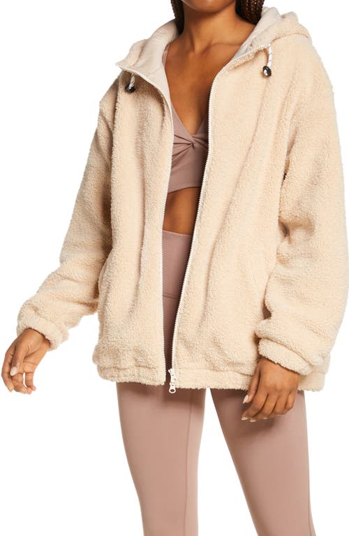 zella Cloud Soft Boxy Fleece Hooded Jacket in Beige Moonlight